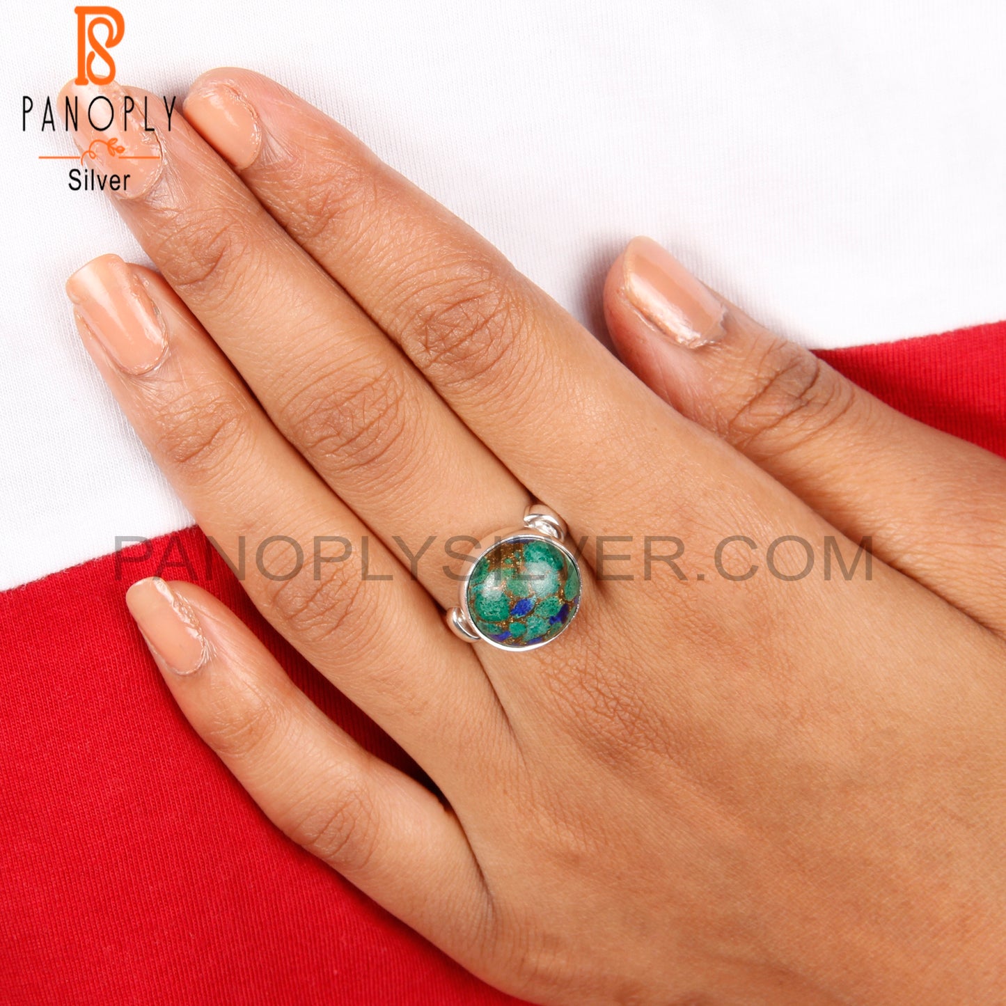 Minimalist Mojave Copper Azurite Malachite 925 Silver Ring