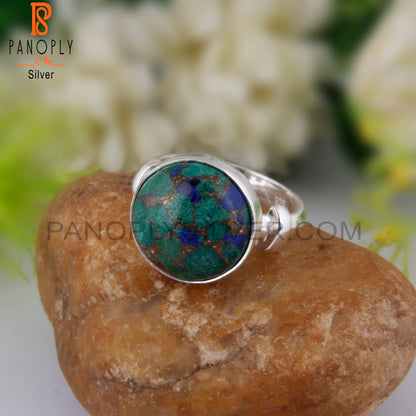 Minimalist Mojave Copper Azurite Malachite 925 Silver Ring