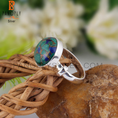 Minimalist Mojave Copper Azurite Malachite 925 Silver Ring