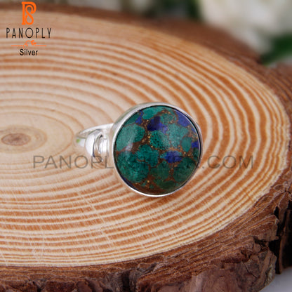 Minimalist Mojave Copper Azurite Malachite 925 Silver Ring