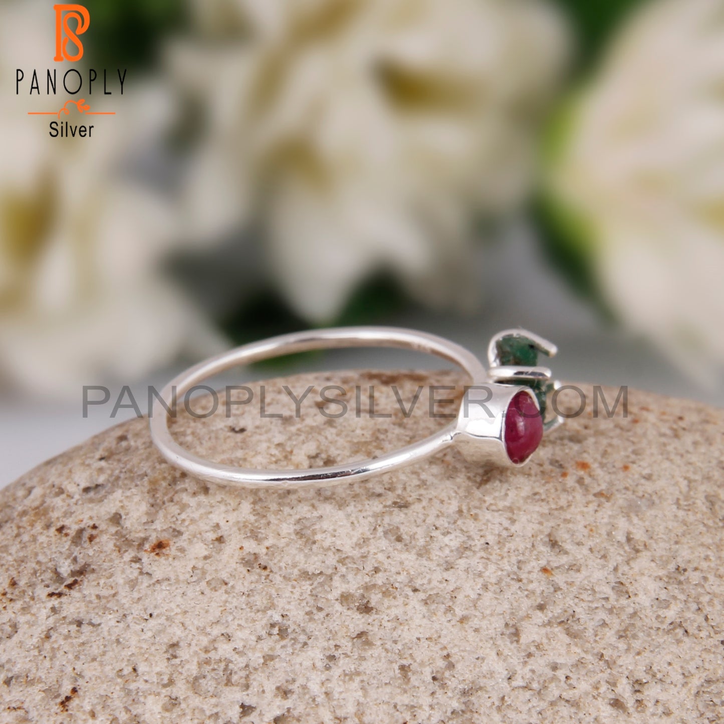 Ruby & Emerald 925 Sterling Silver Ring