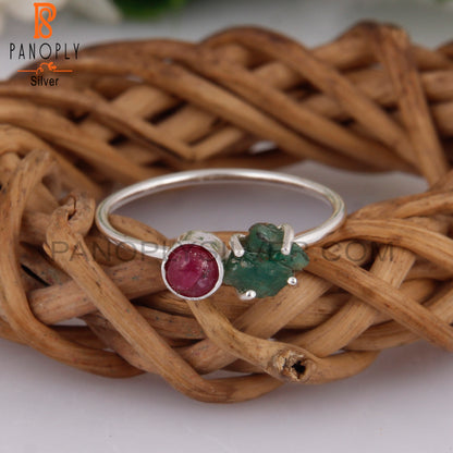 Ruby & Emerald 925 Sterling Silver Ring