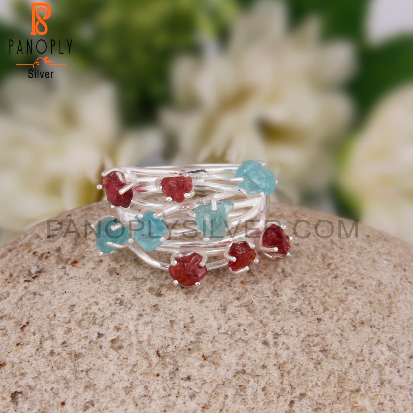 Apatite & Spinel Ruby 925 Sterling Silver Lightweight Ring