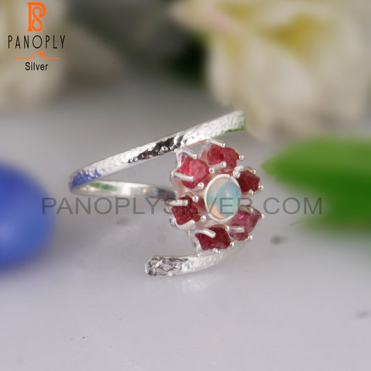 Ethiopian Opal & Spinel Ruby 925 Sterling Silver Bypass Ring