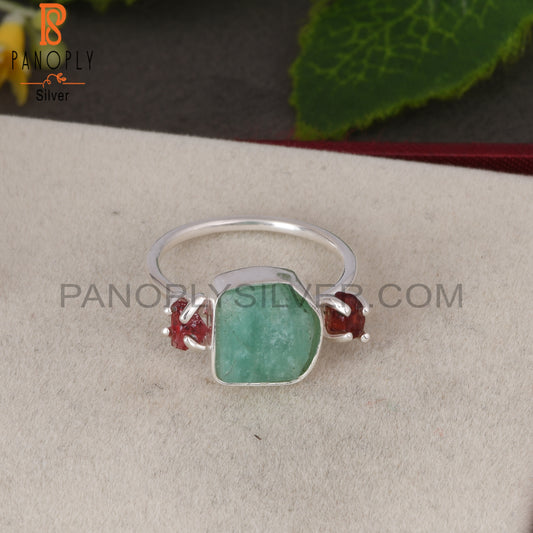 Spinel Ruby & Emerald 925 Sterling Silver Ring
