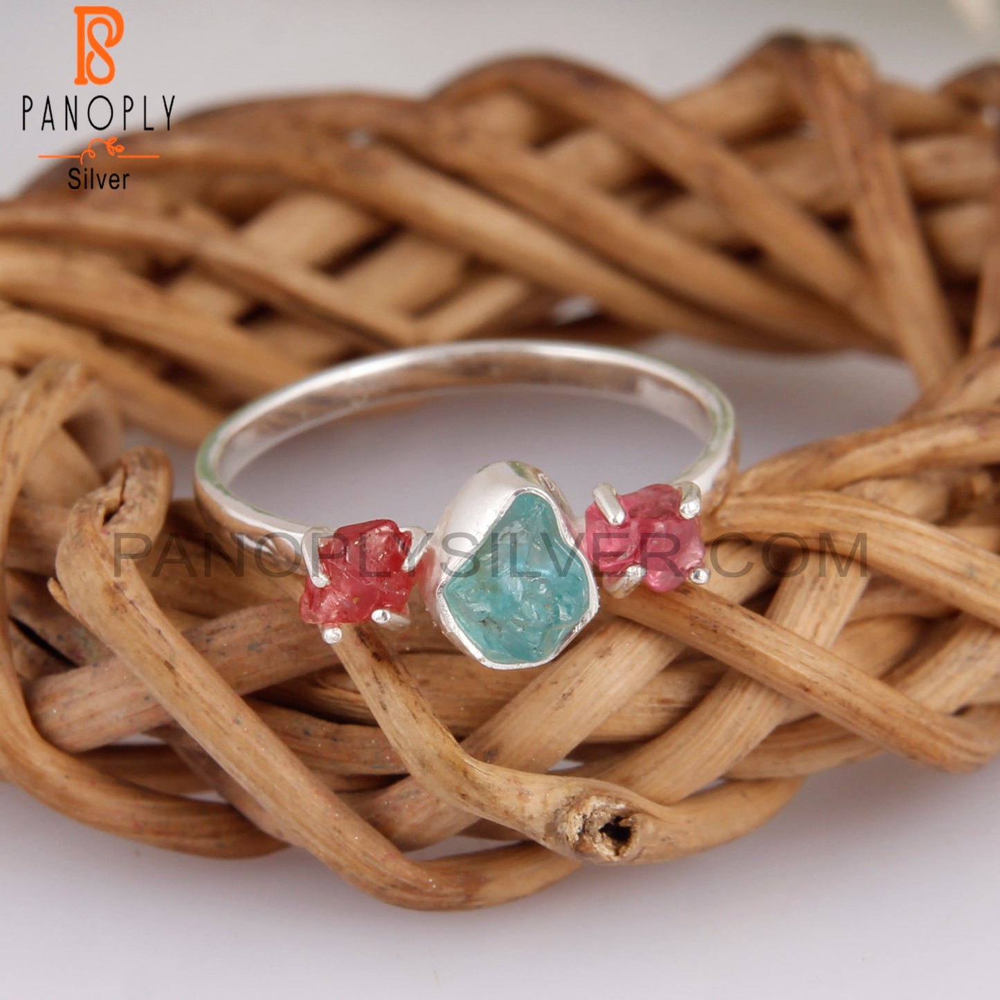 Apatite Gemstone & Spinel Ruby 925 Sterling Silver Ring