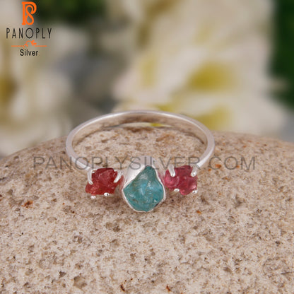 Apatite Gemstone & Spinel Ruby 925 Sterling Silver Ring