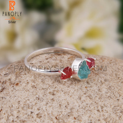 Apatite Gemstone & Spinel Ruby 925 Sterling Silver Ring
