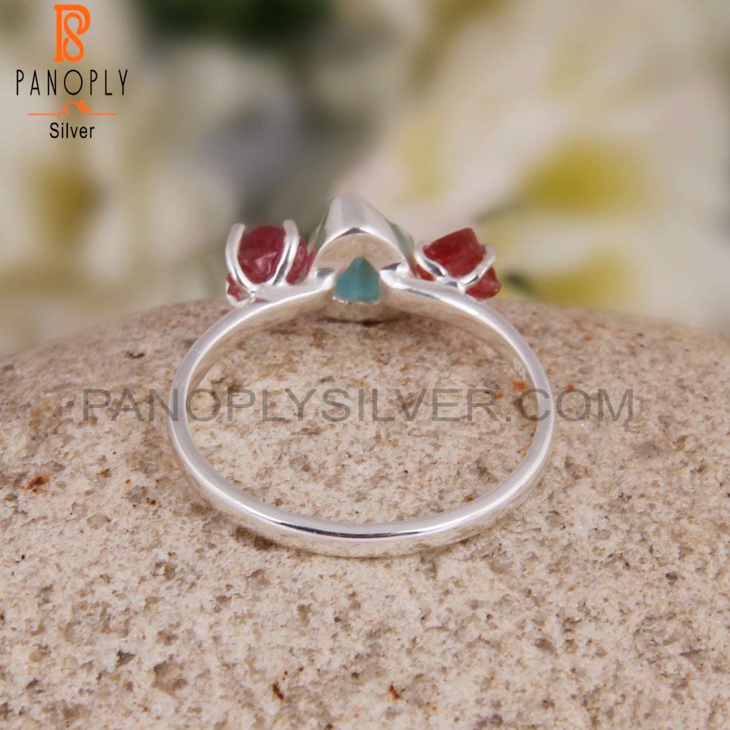 Apatite Gemstone & Spinel Ruby 925 Sterling Silver Ring