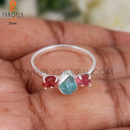 Apatite Gemstone & Spinel Ruby 925 Sterling Silver Ring