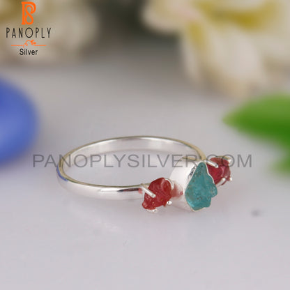 Apatite Gemstone & Spinel Ruby 925 Sterling Silver Ring