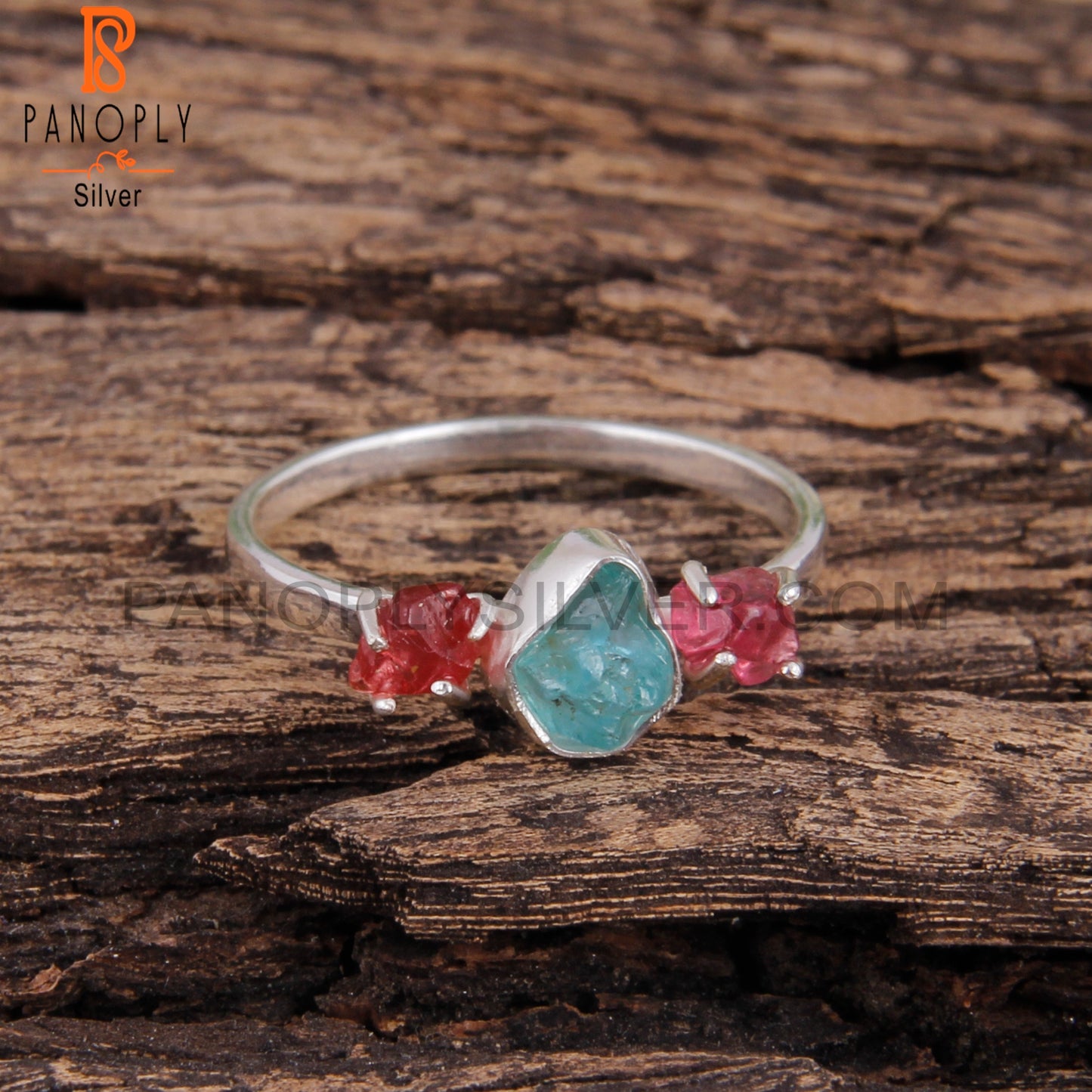 Apatite Gemstone & Spinel Ruby 925 Sterling Silver Ring