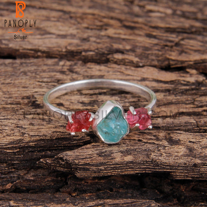 Apatite Gemstone & Spinel Ruby 925 Sterling Silver Ring