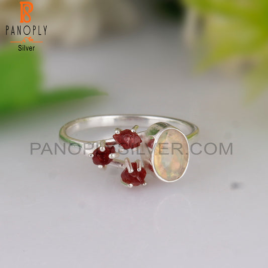 Ethiopian Opal & Spinel Ruby 925 Silver Anniversary Ring