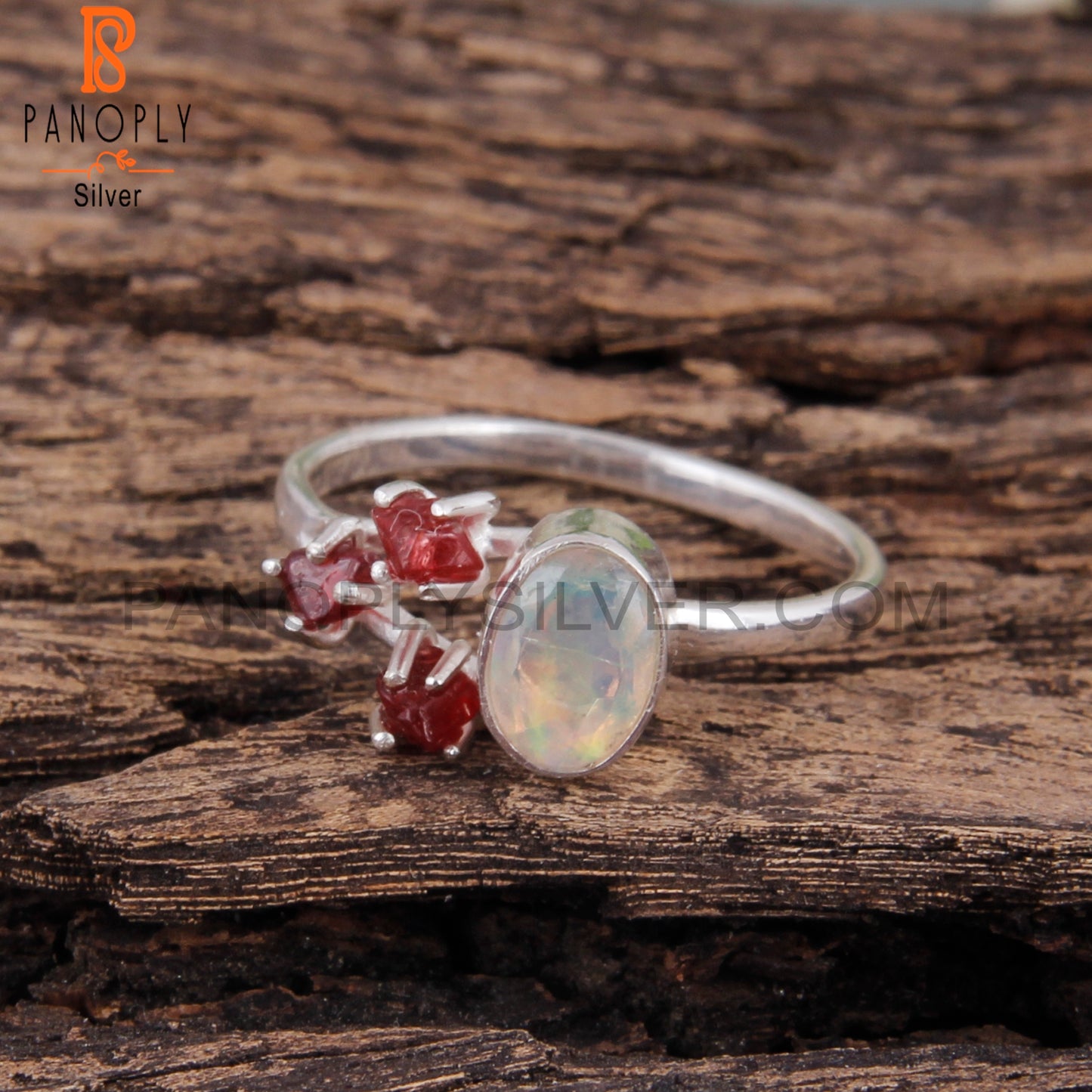 Ethiopian Opal & Spinel Ruby 925 Silver Anniversary Ring