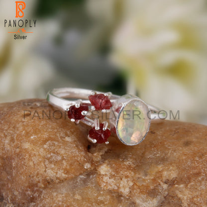 Ethiopian Opal & Spinel Ruby 925 Silver Anniversary Ring