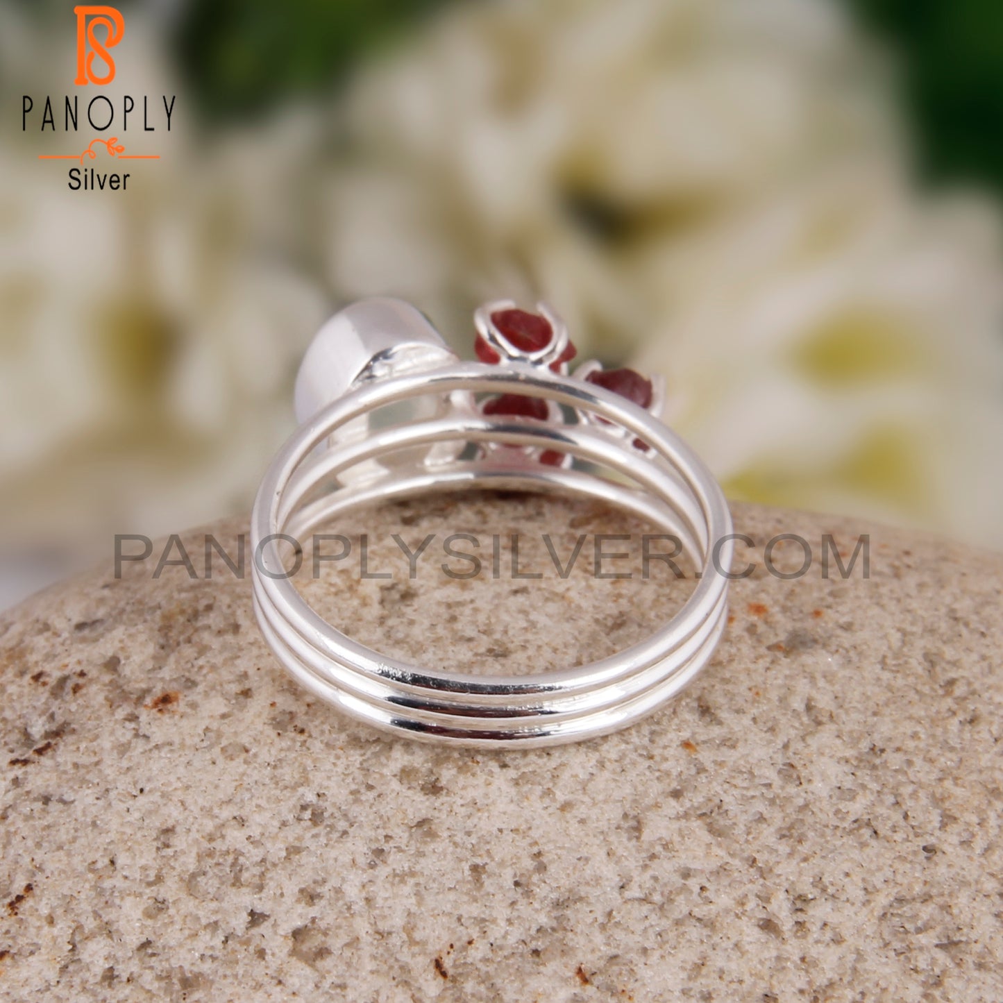 Rainbow Moon Stone & Spinel Ruby Engagement 925 Ring