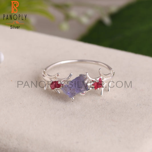 Tanzanite & Spinel Ruby Rough Sterling Silver Ring