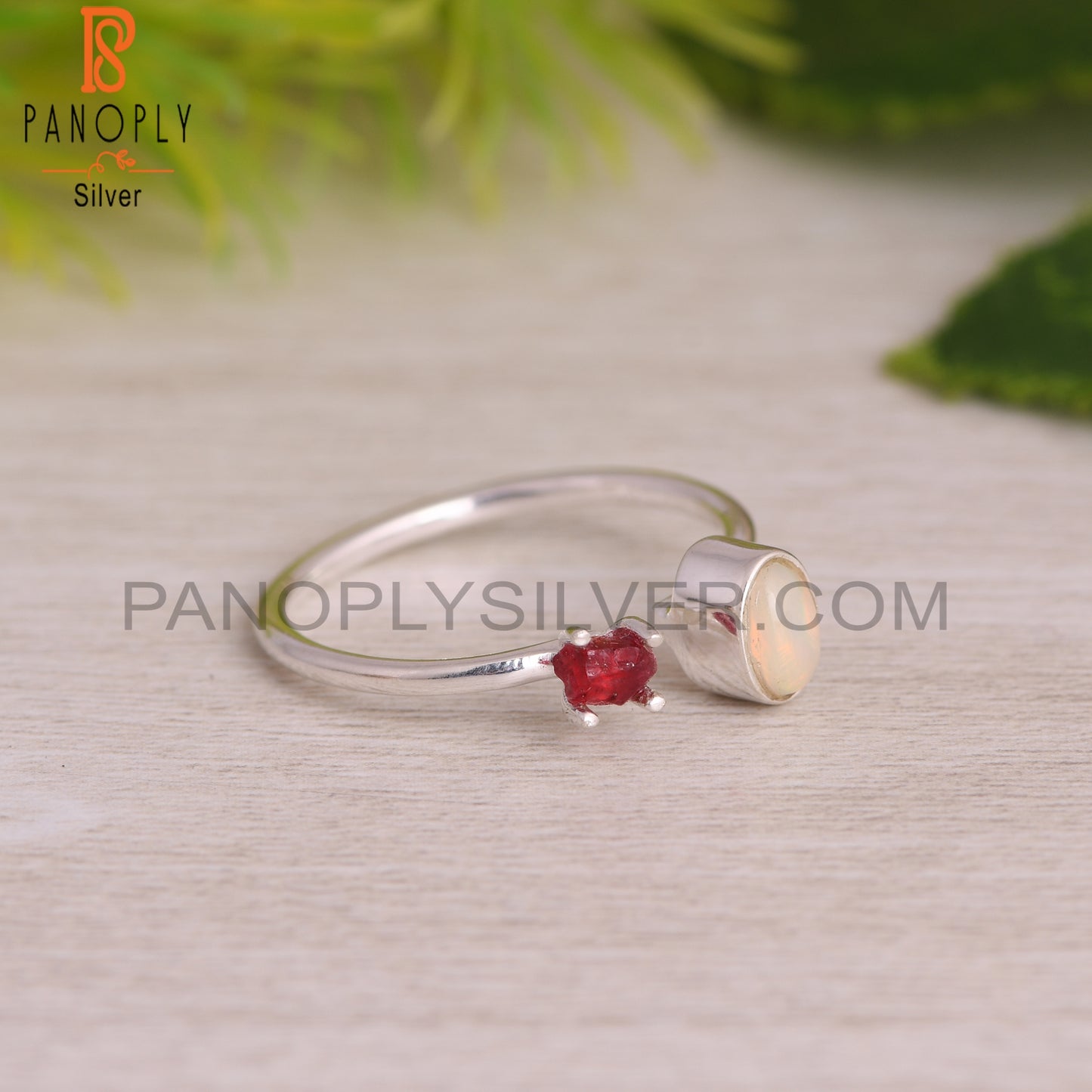 Ethiopian Opal, Spinel Ruby Ajustable 925 Sterling Silver Ring