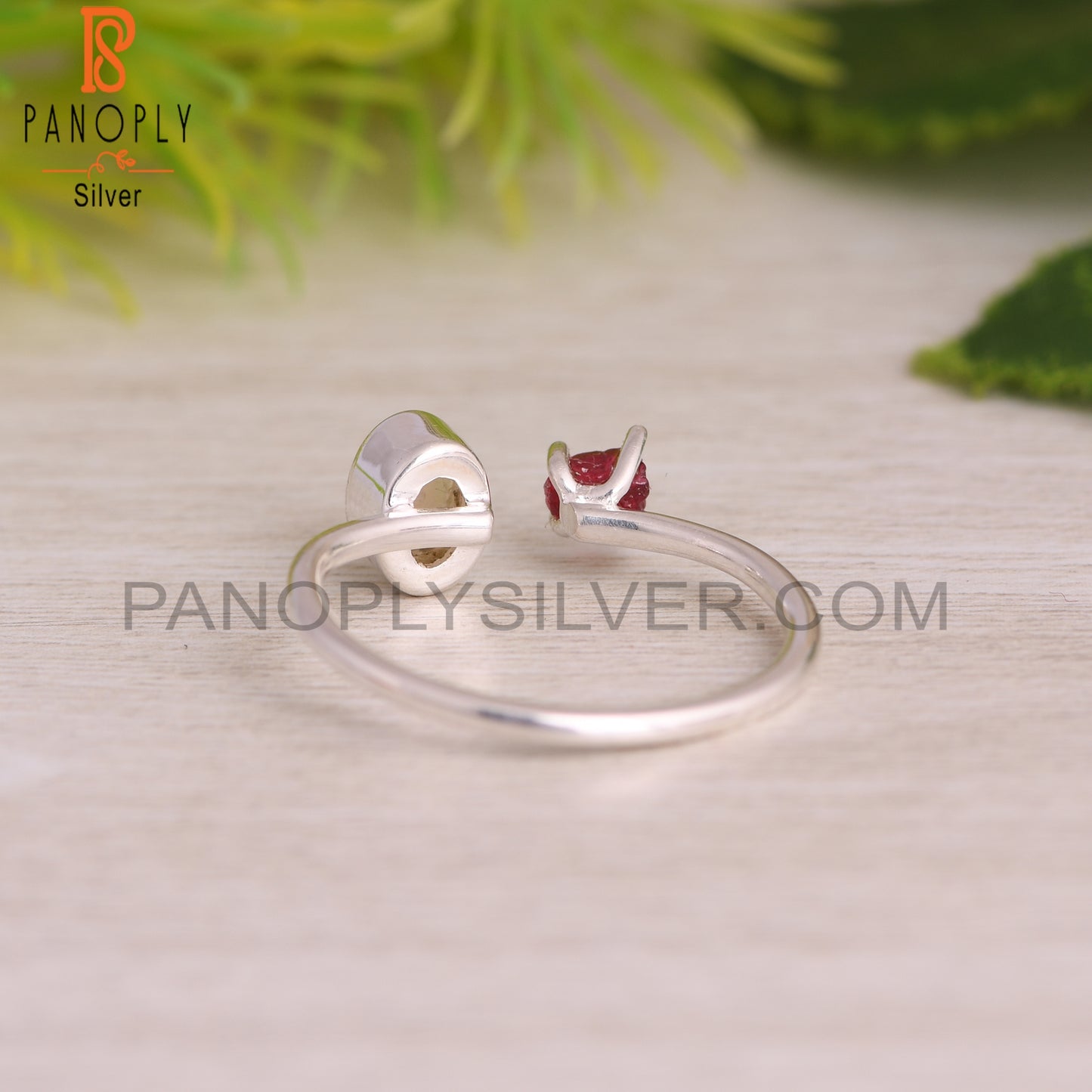 Ethiopian Opal, Spinel Ruby Ajustable 925 Sterling Silver Ring