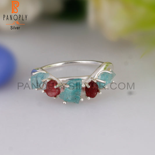 Apatite & Spinel Ruby 925 Sterling Silver Party Wear Ring