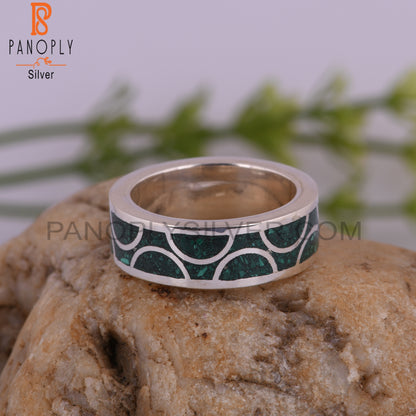 Dainty Malachite Inlay 925 Sterling Silver Ring