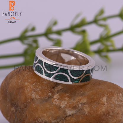 Dainty Malachite Inlay 925 Sterling Silver Ring