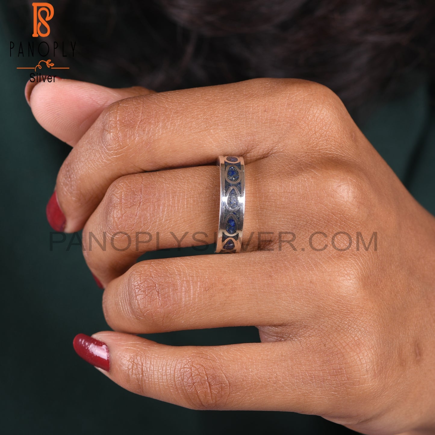 Lapis Inlay 925 Sterling Silver Ring Gift