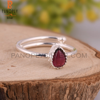 Garnet Pear Shape 925 Sterling Silver Natural Attractive Ring