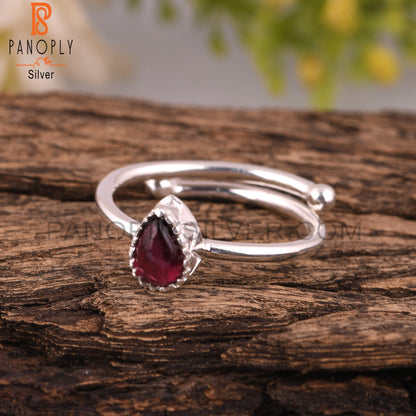 Garnet Pear Shape 925 Sterling Silver Natural Attractive Ring