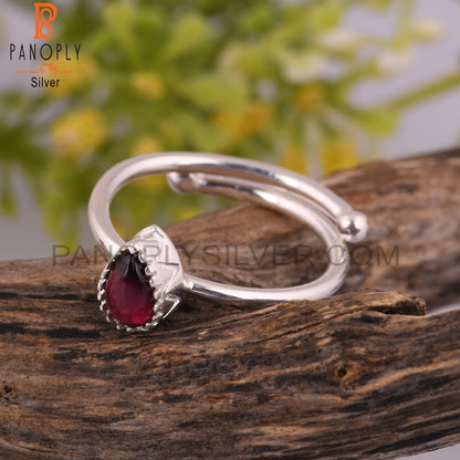 Garnet Pear Shape 925 Sterling Silver Natural Attractive Ring