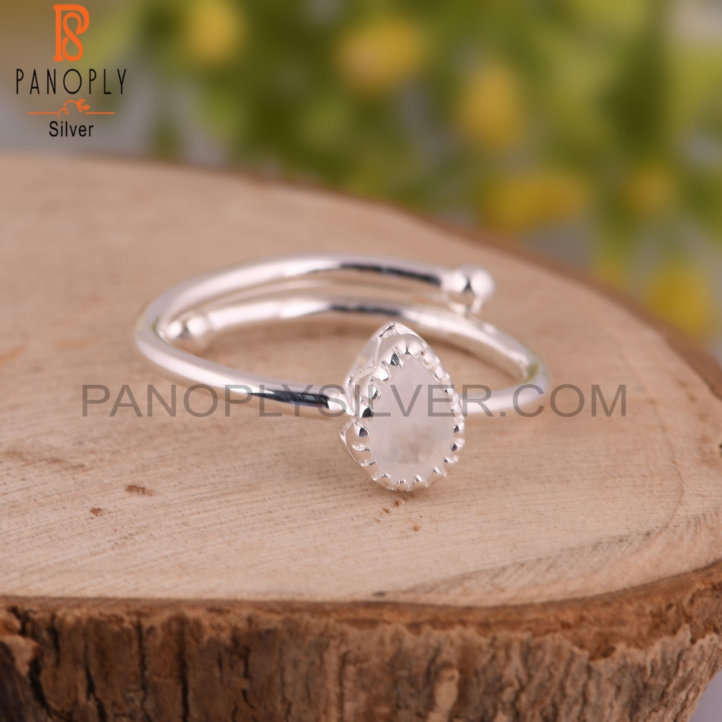 Rainbow Moonstone Pear Statement 925 Sterling Silver Ring