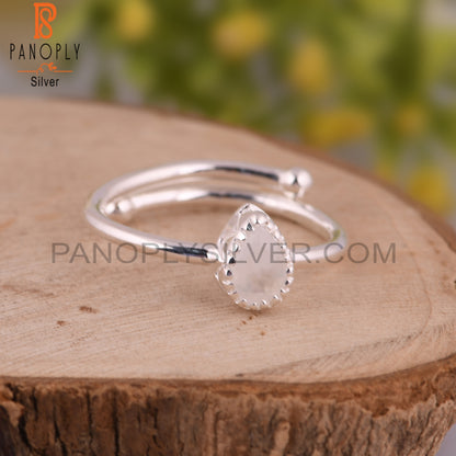 Rainbow Moonstone Pear Statement 925 Sterling Silver Ring