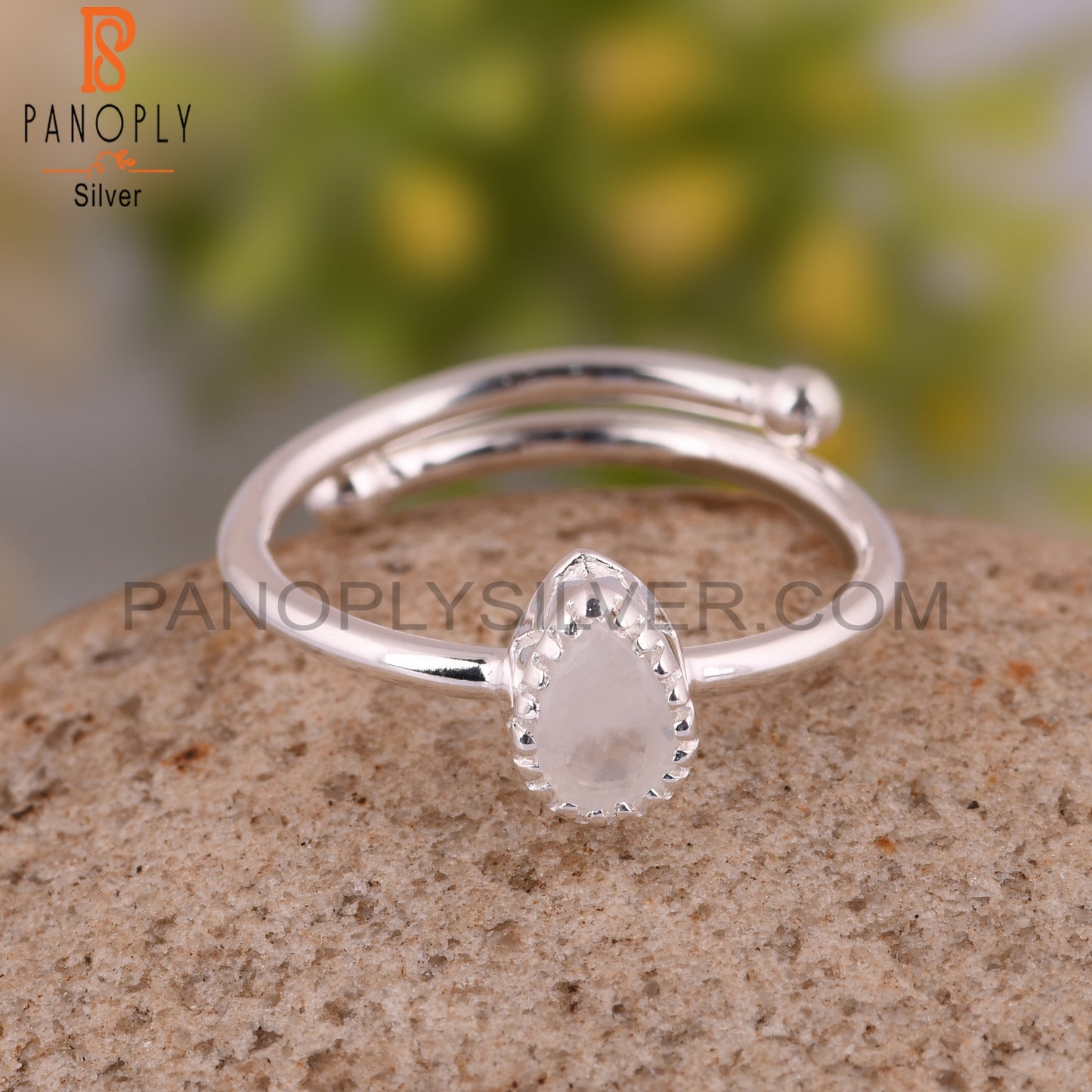 Rainbow Moonstone Pear Statement 925 Sterling Silver Ring