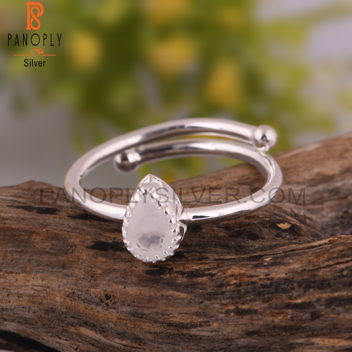 Rainbow Moonstone Pear Statement 925 Sterling Silver Ring