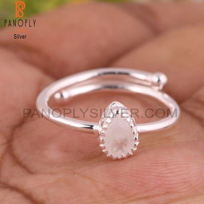 Rainbow Moonstone Pear Statement 925 Sterling Silver Ring