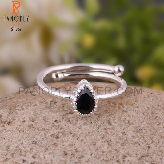 Black Spinel Pear Shape 925 Sterling Silver Ring