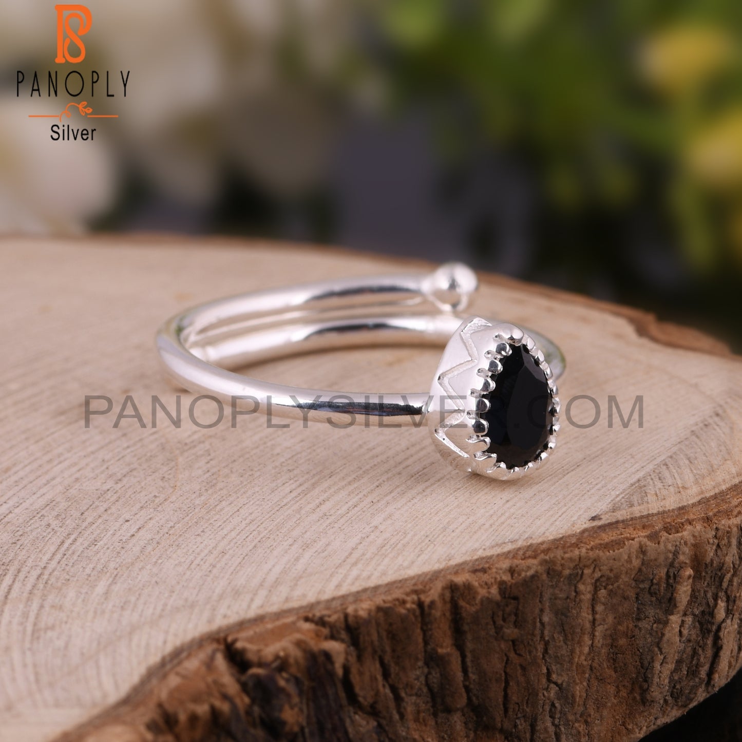 Black Spinel Pear Shape 925 Sterling Silver Ring