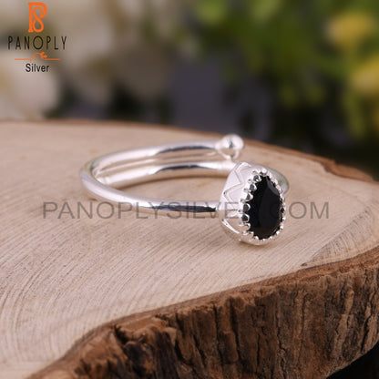 Black Spinel Pear Shape 925 Sterling Silver Ring