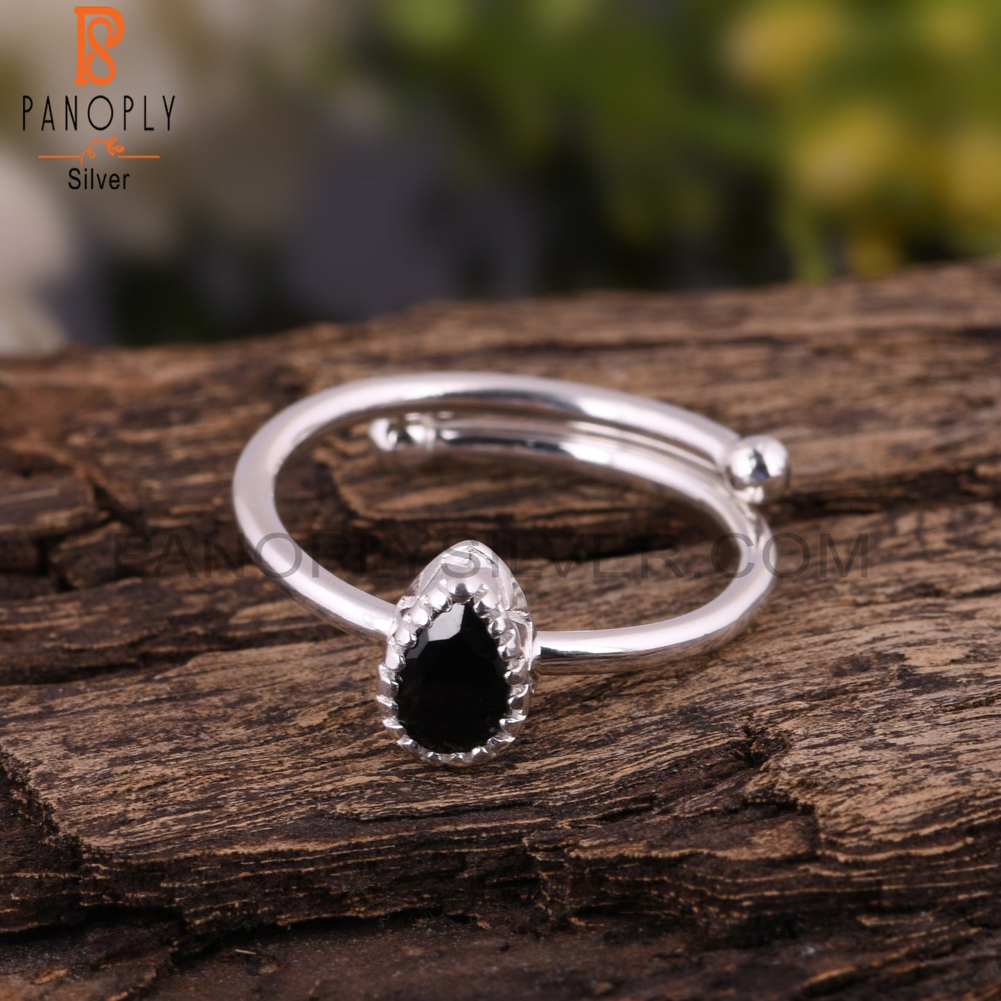 Black Spinel Pear Shape 925 Sterling Silver Ring