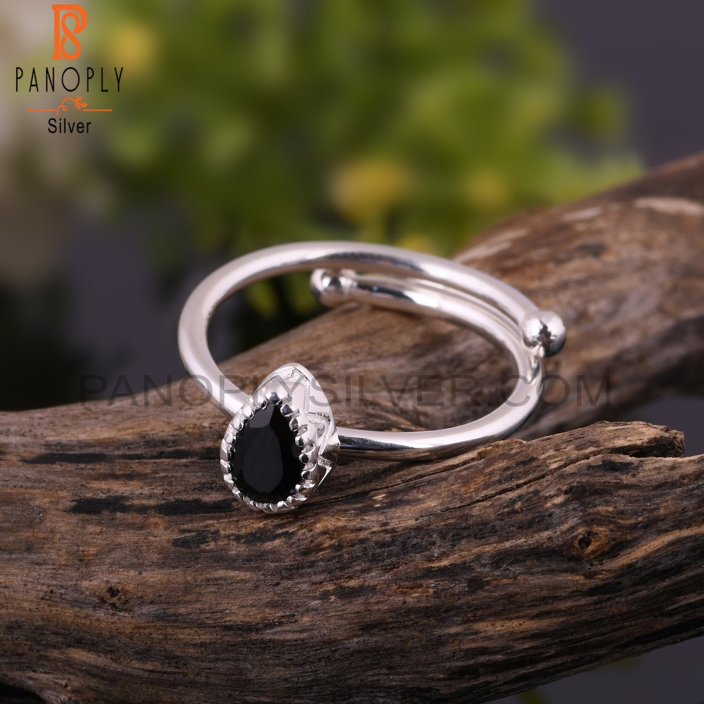 Black Spinel Pear Shape 925 Sterling Silver Ring