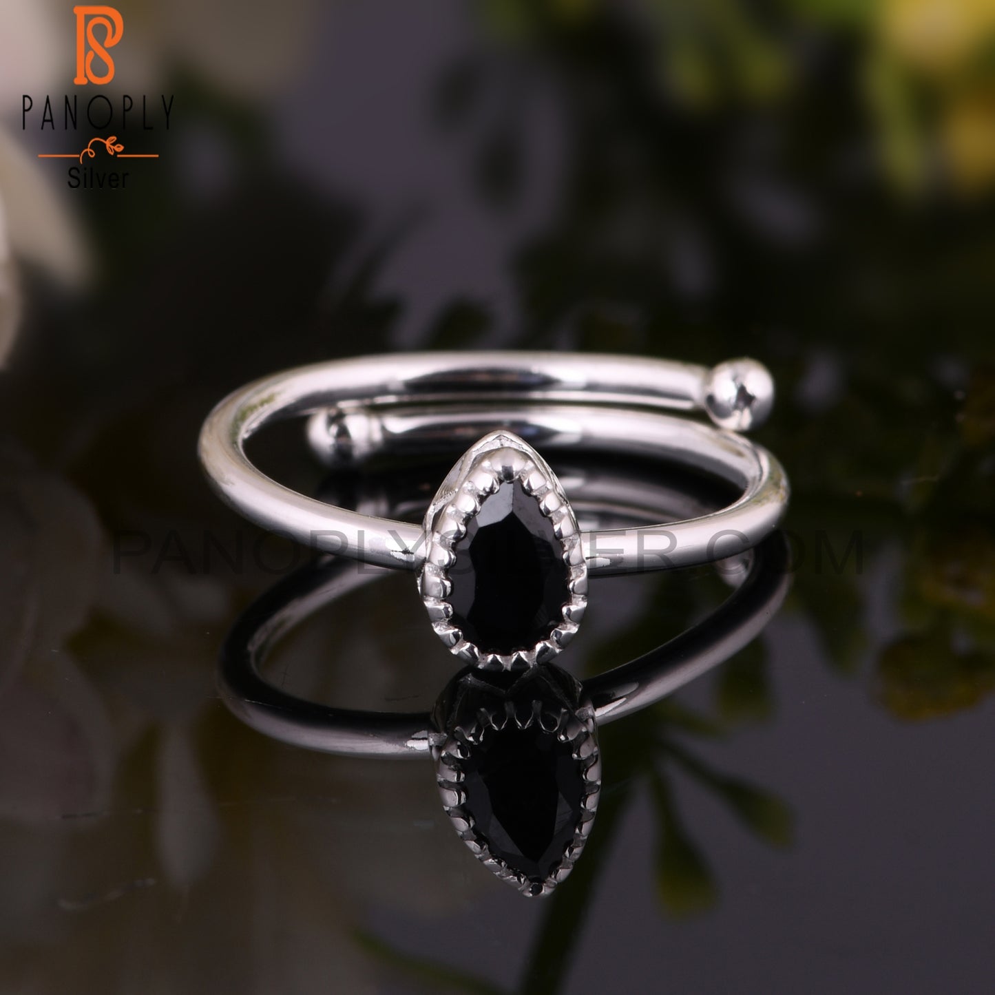 Black Spinel Pear Shape 925 Sterling Silver Ring