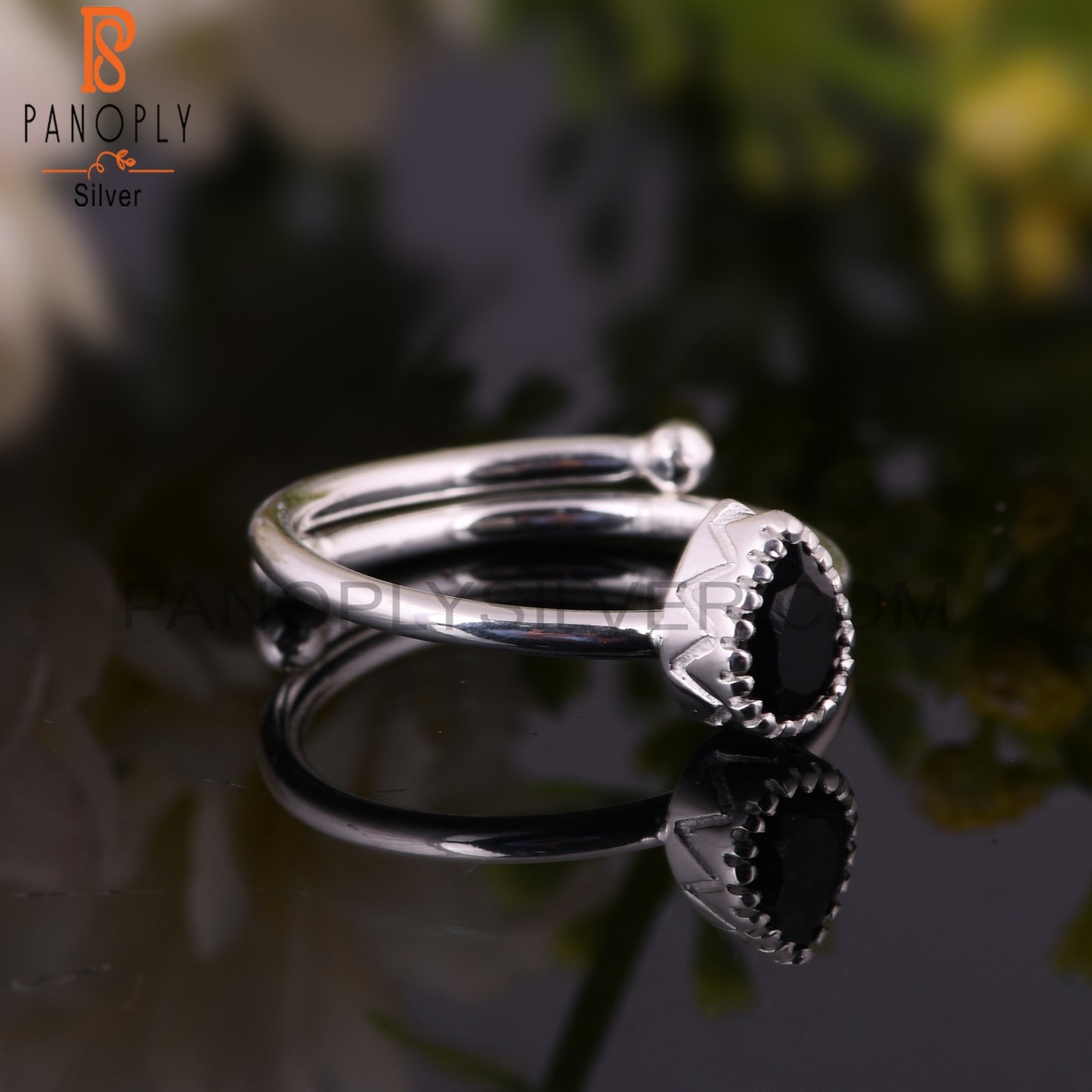 Black Spinel Pear Shape 925 Sterling Silver Ring