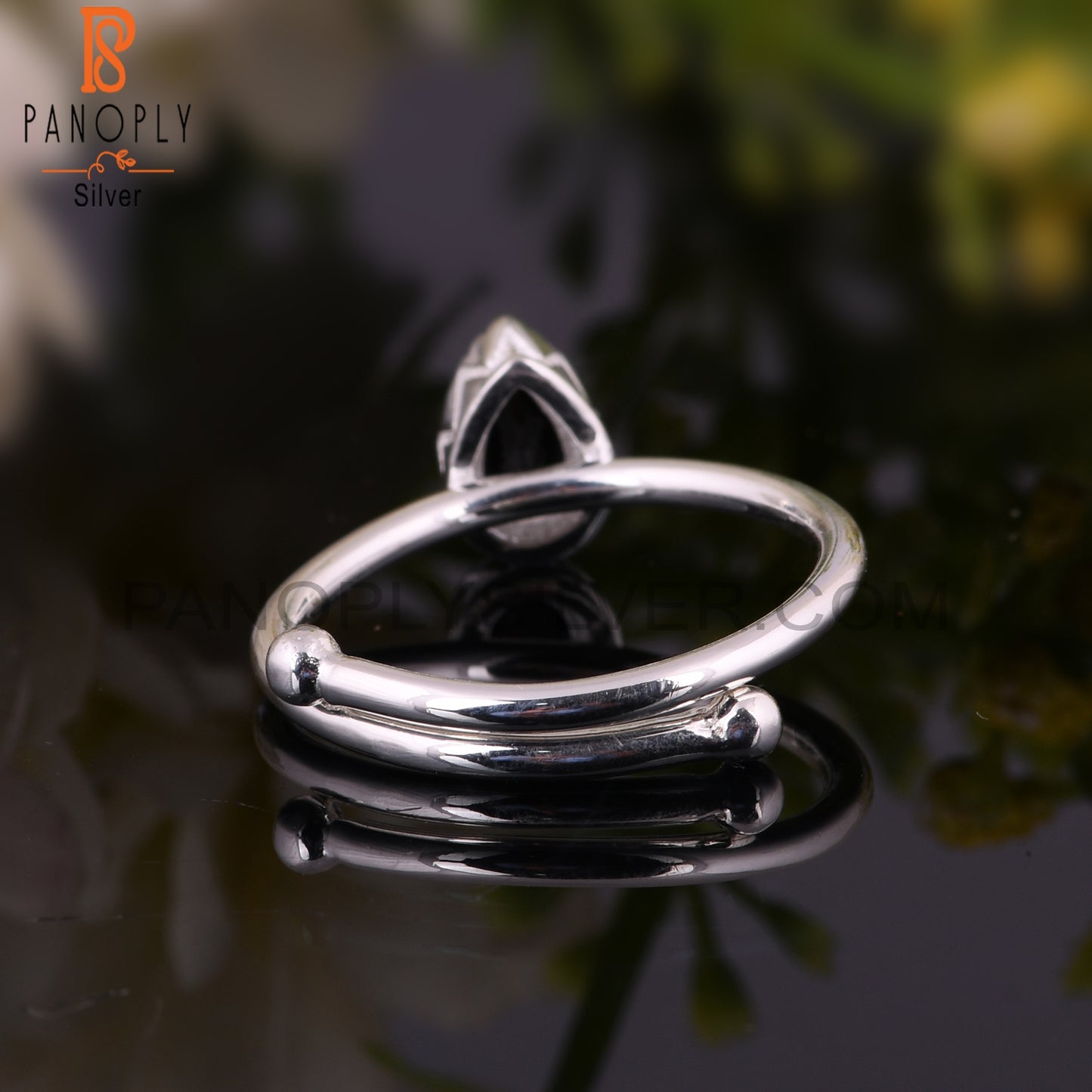 Black Spinel Pear Shape 925 Sterling Silver Ring