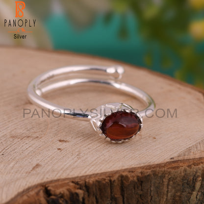 Classic Garnet Oval Shape 925 Sterling Silver Ring
