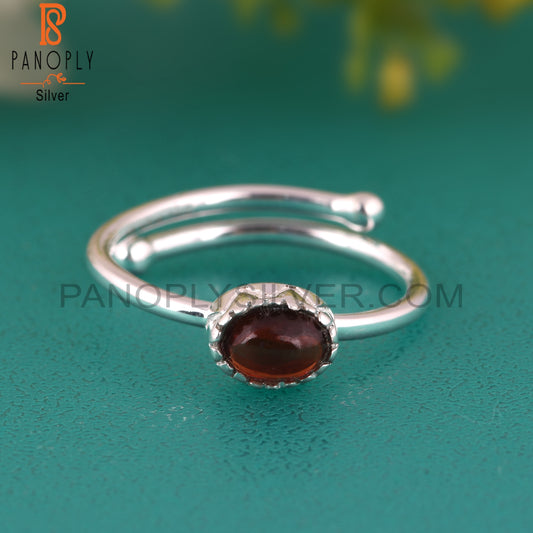 Classic Garnet Oval Shape 925 Sterling Silver Ring