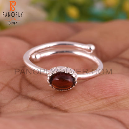 Classic Garnet Oval Shape 925 Sterling Silver Ring