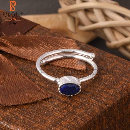 Lapis Oval 925 Sterling Silver Simple Adjustable Ring