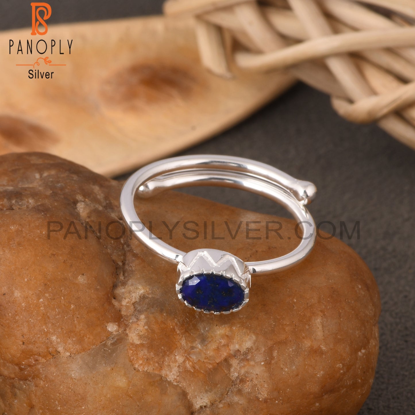 Lapis Oval 925 Sterling Silver Simple Adjustable Ring