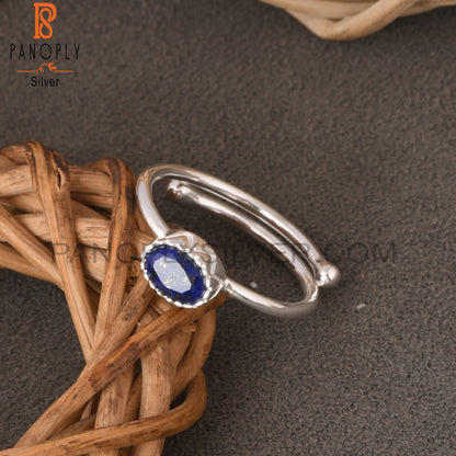 Lapis Oval 925 Sterling Silver Simple Adjustable Ring